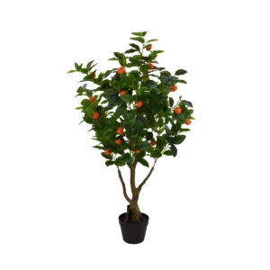 Artificial Manderin Orange Tree With Lifelike Fruits And Natural Trunks - Green, 120 cm