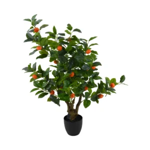Artificial Mandarin Orange Tree With Twisted Trunk - Potted - Green, 90 cm