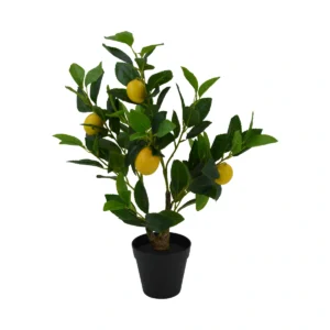 Artificial Small Lemon Tree In Black Pot - Green, 60 cm