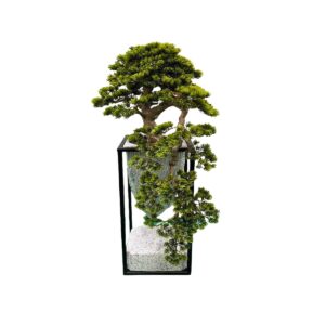 Artificial Bonsai Tree With Metal Frame And Stone Base – Japanese-Inspired Indoor Décor - Green, 140 cm