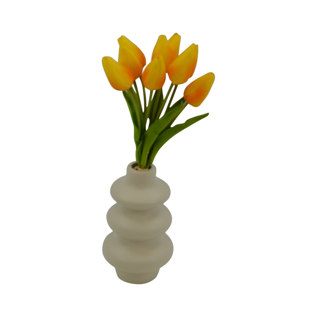 PU Tulip Bouquet with vibrant yellow tulips in a modern white vase, perfect for home or office decor.