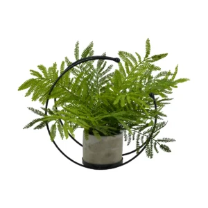 Artificial Fern In Modern Pot With Metal Frame - Green, 30 cm