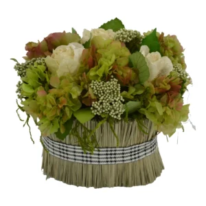 Table Center Dry Flowers Bouquet - Green, 21 cm