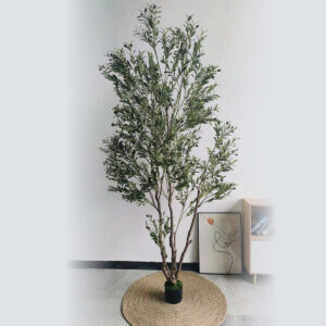 Tall Artificial Mediterranean Olive Tree With Natural Trunk And Olives - Green, 240 cm