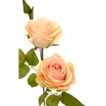 Rose Artificial Flower 3 Head - Pink 68 cm Detailed shot rose leaves