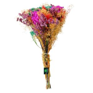 Dried Flower Bouquet Colorful with Fuchsia, Teal & Orange Accents
