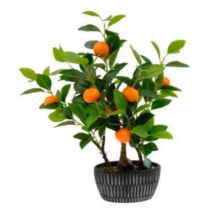 Artificial Small Mandarin Tree In Decorative Ceramic Pot – Lifelike Mandarins - Green, 60 cm