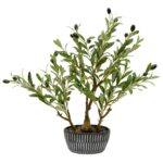 Artificial Small Olive Tree With Ceramic Pot - Green, 60 cm