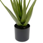 Artificial Aloe Vera Plant With Orange And Yellow Flower - Green, 80 cm Black pot detailed shot Leafs