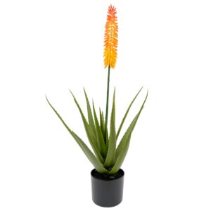 Artificial Aloe Vera Plant With Orange-Yellow Flower - Green, 80 cm