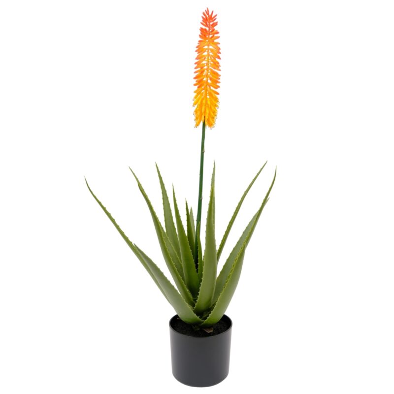 Artificial Aloe Vera Plant With Orange-Yellow Flower - Green, 80 cm
