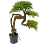 Artificial Bonsai Tree Exposed Roots And Textured Twisted Trunk black pot Detailed shot