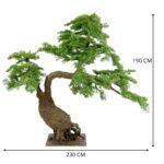 Large Artificial Japanese Bonsai Pine Tree 190 cm Pine Leaves , detailed shots, textured brown trunk wood like