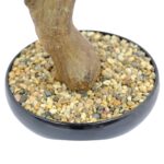 Artificial Japanese Cedar Bonsai Tree Black porcelain pot Pebbels detailed shot Pine Leaves