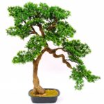 Artificial Podocarpus Bonsai Tree Twisted Trunk Black Pot Detailed shot